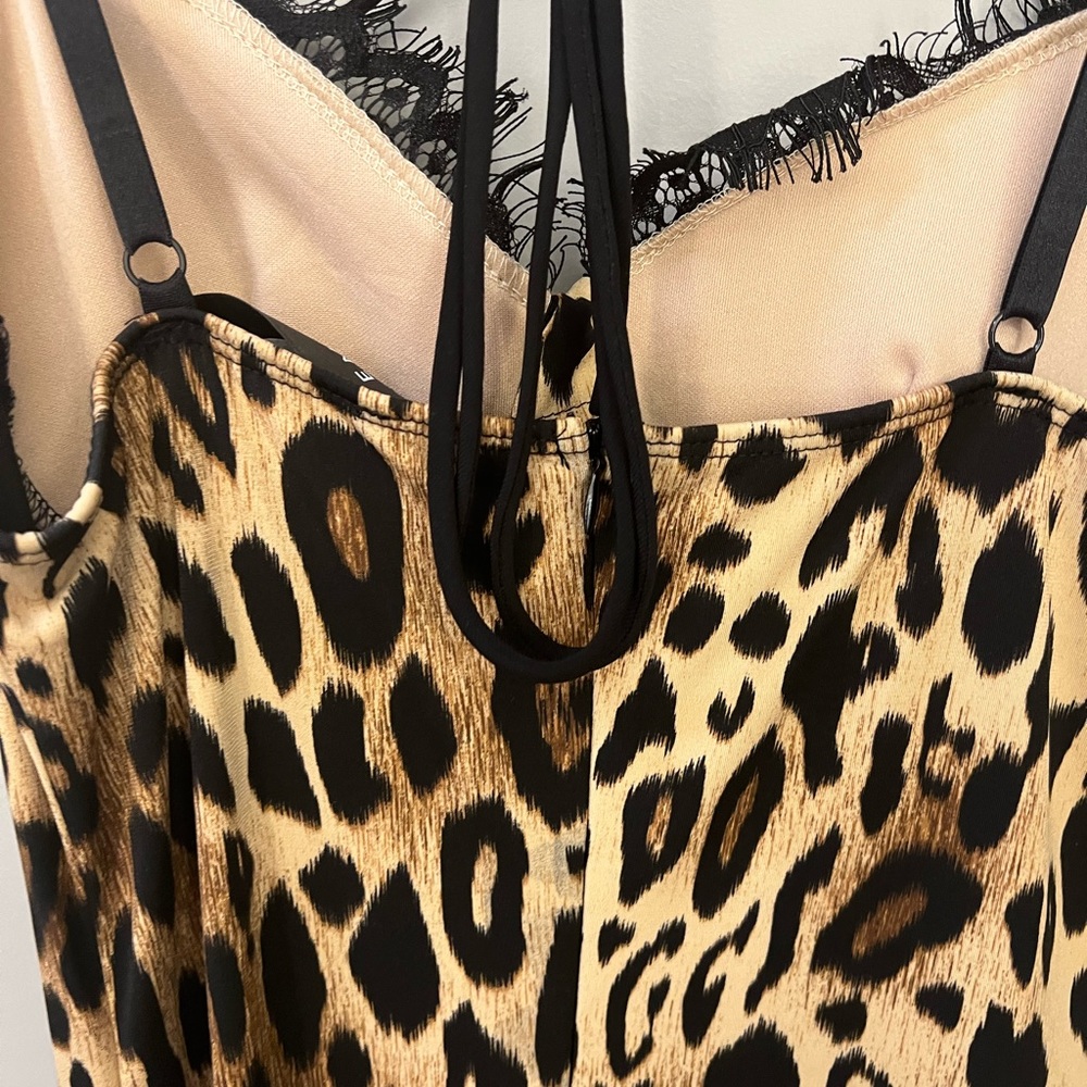 Sexy satin lace bra corset black lace leopard midi bodycon dress - Picture 7 of 11